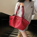 Red lychee pattern leather tote bag with elegant golden hardware for daily commute - Best Seller (2156) / 36x14x27cm / Red