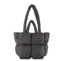 Minimalist black quilted puffer tote bag with square padded texture and dual straps - Gray