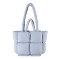 Light blue quilted down tote bag with puffer padded texture and double handles - Blue