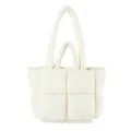 Quilted down puffer tote bag in cream white with soft padded handles and cloud design - White