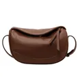 Dunkelbraune Leder-Umhängetasche in Halbmondform mit Litschitextur und Fransen für Damen - 23cmx11cmx13cm / Braun