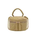 Mini quilted chain box bag in olive green with gold hardware and top handle strap - Khaki