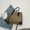 Minimalist khaki tote bag with black trim and long shoulder straps for daily work - Color-block Black