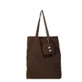 Bolso tote de lona café oscuro con bordado de ojos de monstruo y estuche a juego - Grande / Café
