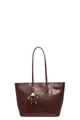 Retro dark brown tote bag in textured faux leather with a cute plush animal charm - Brown with Pendant