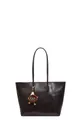 Dark brown leather tote bag with vintage texture and plush monster bag charm accessory - Coffee With Pendant