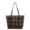 Borsa tote a scacchi marroni con ricamo a forma di bassotto e finiture in pelle PU - Grigio a Strisce Multicolore