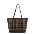 Borsa tote a scacchi marrone con bordi scuri e ricamo a forma di bassotto - Fiocco Rosa