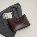 Grand sac cabas rétro marron foncé en similicuir pour le shopping et le travail - Brun Sans Pendentif