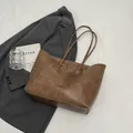 Sac cabas marron vintage en similicuir avec poignées élégantes pour un look quotidien - Kaki (Sans Pendentif)