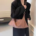Brown suede minimalist hobo bag with adjustable strap and silver rings for winter - Coffee