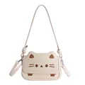 Cat-themed cream crossbody bag with detailed animal embroidery and adjustable strap - Cat Shape (No Pendant) / Beige Without Pendant