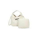 Conjunto de bolso cubo blanco minimalista con cuero texturizado y hebilla plateada - Bolso Bandolera y Estuche / Blanco Roto