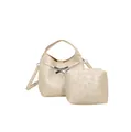Elegante bolso tipo cubo beige con textura de piel plisada y bandolera - Bolso Bandolera y Estuche / Beige