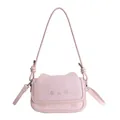 Cute pink cat-shaped crossbody bag with embroidered face and knot detail shoulder strap - Cat Shape (No Pendant) / Pink Without Pendant