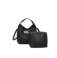 Conjunto de bolso tipo cubo negro minimalista con detalles plateados y correa ajustable - Bolso Bandolera y Estuche / Negro