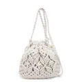 Chic beige woven straw bucket bag with intricate diamond mesh patterns for summer beach - Small / Off White