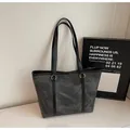 Minimalist tote bag with grey marble texture and black long straps for daily commuting - No Pendant / Black