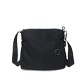 Bolso bandolera de nailon negro con correa ancha ajustable y bolsillos frontales - Negro