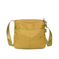 Bolso bandolera de nailon amarillo mostaza con bolsillos de cremallera y correa ancha - Amarillo