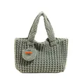 Handgemaakte gehaakte grijze tote bag met wafeltextuur en bijpassende kleine portemonnee - Groen