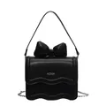 Black mini handbag with bow design, wave edges, and silver chain strap on white background - Large / Black