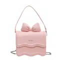 Pink fashion square handbag for women with 3D bow design and wave edge flap detail - Large / Pink