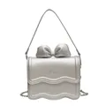 Silver mini square bag featuring a stylish bow decoration and metallic chain strap - Large / Silver