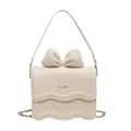 Chic cream white leather handbag featuring a stylish bow and wavy flap design - Large / Off White