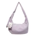 Light purple padded crescent tote bag with cute bear charm and adjustable strap - With Pendant / Taro