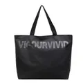Minimalistische schwarze Einkaufstasche aus wasserfestem Stoff mit VIGOURVIVID Aufdruck - Schwarz