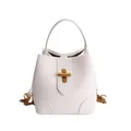 Elegant white bucket bag with gold turn-lock closure and versatile chain strap - Off White