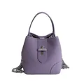 Minimalist lavender suede bucket bag with silver metal buckle and chain strap - Purple