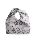 Grey floral print fabric bucket bag with unique single knot handle and chic design - 22x10x15cm / Brown
