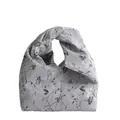 Grey knot bucket bag with white cherry blossom pattern in a minimalist Japanese style - 22x10x15cm / Gray