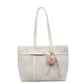 Bolso tote blanco roto con patrón geométrico, correas finas y colgante de oso - Con colgante / Blanco Roto