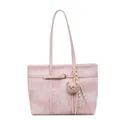Bolso tote rosa con estampado geométrico, colgante de oso y correas a juego - Con colgante / Rosa