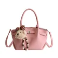 Pink faux leather bucket bag with cute plush bear charm and crossbody strap - Pink (with Pendant)
