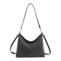 Minimalistische anthrazitfarbene Tragetasche aus Vintage-Ölwachs-Leder mit Trageriemen - Ebony (Ohne Anhänger) / Groß