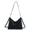 Minimalistische schwarze Shopper-Tasche aus mattem Leder mit modischem V-Ausschnitt - Premium Schwarz (Ohne Anhänger) / Groß