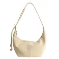 Chic beige half-moon shoulder bag in soft textured leather with adjustable knotted strap - Yellow