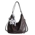 Borsa tote e zaino in pelle marrone scuro con ciondolo a fiore argento e nastro di seta - Con Ciondolo / Marrone