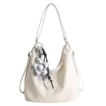 Elegante borsa hobo bianco crema da donna con ciondolo a fiore e tracolla - Con Ciondolo / Bianco