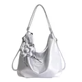 Borsa hobo argento da donna con ciondolo a fiore e nastro in rete metallizzata - Con Ciondolo / Argento