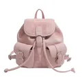 Mini zaino rosa con fibbie in metallo argentato e due tasche anteriori esterne - Rosa