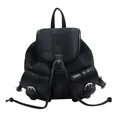 Zaino vintage in denim nero con fibbie argentate e tasche con patta per uso quotidiano - Nero