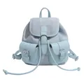 Zaino trendy in denim azzurro e pelle con tasche multiple e fibbie decorative - Blu