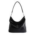 Sac fourre-tout en cuir verni noir brillant avec texture froissée et boucles argent - Coupe régulière / Noir