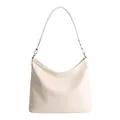 Sac hobo chic blanc cassé avec texture plissée brillante et boucles argentées - Coupe régulière / Blanc