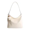 Sac fourre-tout chic blanc crème en similicuir froissé avec breloque mignonne - Avec Pendentif / Blanc